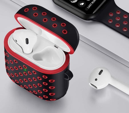 Airpods Pro/Pro 2 ile Uyumlu Delikli Spor Premium Silikon Kılıf + Karabina Klipsli, Tam Koruma ve Stil Sunan Ergonomik Tasarım (Siyah-Mavi)