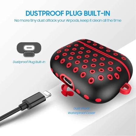 Airpods 1/2 Nesil Delikli Spor Premium Silikon Kılıf + Karabina Klipsli, Tam Koruma ve Stil Sunan Ergonomik Tasarım (Zeytin Yeşili-Siyah)
