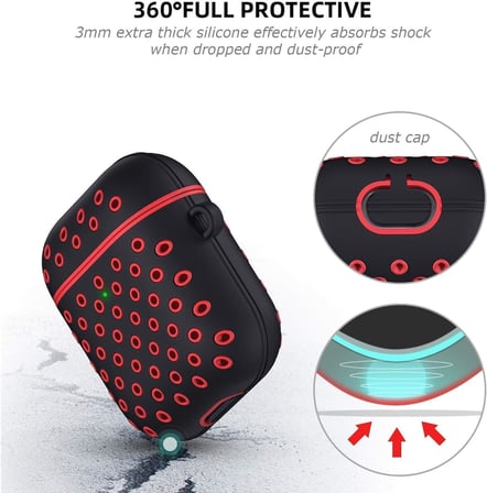 Airpods 1/2 Nesil Delikli Spor Premium Silikon Kılıf + Karabina Klipsli, Tam Koruma ve Stil Sunan Ergonomik Tasarım (Zeytin Yeşili-Siyah)