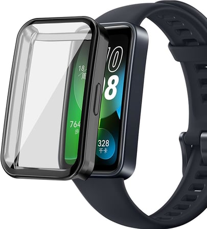 Huawei Band 9 için Kılıf 360 Full Round Soft Silicone Siyah [Band 9 ile Uyumlu Kılıf - Siyah]