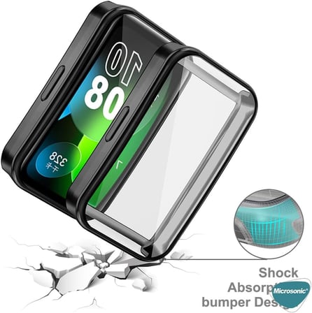 Huawei Band 9 için Kılıf 360 Full Round Soft Silicone Siyah [Band 9 ile Uyumlu Kılıf - Siyah]