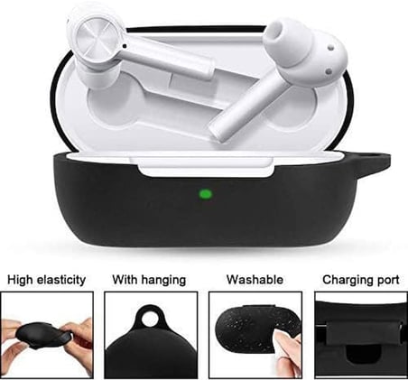 Oneplus Buds Z İle Uyumlu Kılıf Yumuşak Kaymaz Darbeye Çengelli Dayanıklı 360 Derece Çepeçevre Koruyucu TPU Kılıf (Siyah)