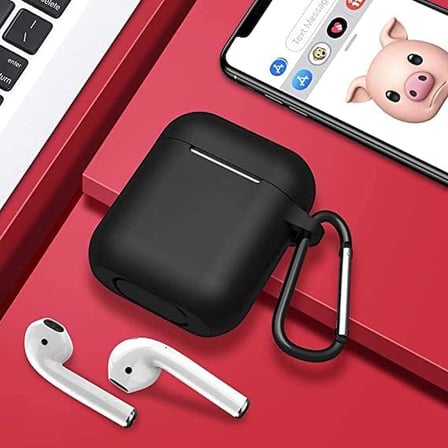 Apple Kulaklık 1/2 Nesil İle Uyumlu Tam Koruyucu Askılı Yumuşak Slikon Kulaklık Kılıfı (Siyah)