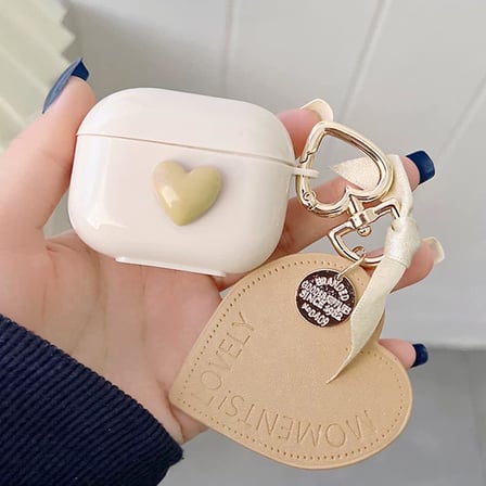 AirPods Pro için Kılıf Süslü Kalp Desenli Bej [AirPods Pro ile Uyumlu Kılıf - Bej]