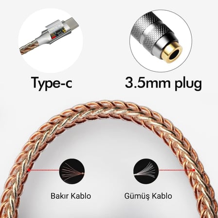 Klasse Type-C - 3.5 CX31993 MAX97220 Çip HiFi DAC Ses Kartı Kulaklık Kablosu (USB başlık)