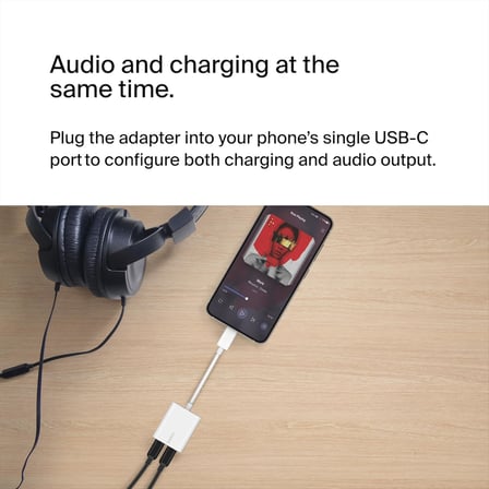 RockStar™ USB-C Ses + Şarj Adaptörü, USB-C 60W Güç Dağıtımlı Kulaklık Adaptörü iPhone 15, iPad Pro, Galaxy, Note, Google Pixel, LG, Sony, OnePlus ve Daha Fazlası İçin Hızlı Şarj - Beyaz
