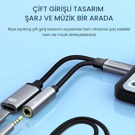 Type-C to 3.5mm Kulaklık ve Type-C Şarj Dönüştürücü Adaptör