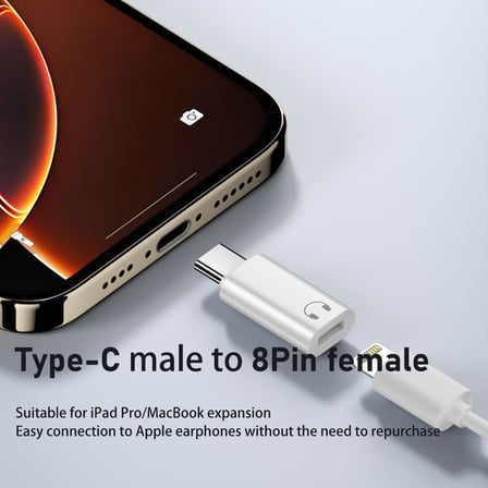 USB-C - 8Pin (Lightning) Kulaklık Adaptörü | Hi-Fi Ses Kalitesi | Mikrofon ve Kumanda Destekli OTGLV