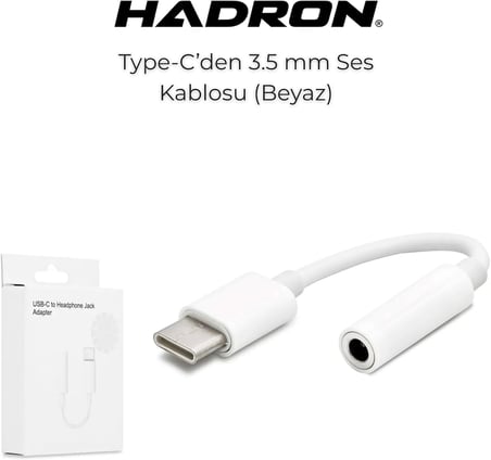 Type-C to 3.5 mm Kulaklık Dönüştürücü Ses Kablosu, AUX ve Hoparlör Adaptörü (Beyaz)