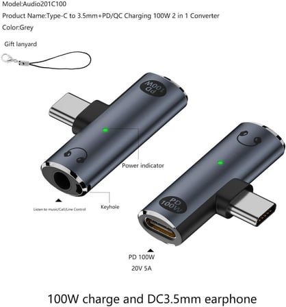 2in1 Type C to 3.5mm Kulaklık Type C 100W Hızlı Şarj Dönüştürücü OTGCX