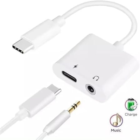 Type-C to 3.5 mm Jack Kulaklık ve Şarj Dönüştürücü Aynı Anda Kulaklıktan Müzik Dinleyin ve de Şarj Edin Çift Çıkışlı Adaptör Yüksek Hızlı Şarj ve Ses Aktarımı