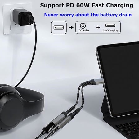 AWINLI USB C - 3,5 mm Kulaklık ve Şarj Aleti Adaptörü, 2'si 1 Arada Aux - USB C Ses Jakı ve PD Hızlı Şarj Adaptörü, iPhone 16 15 Pro Max, Galaxy S24 S23 S22, Piksel, iPad Pro için uygundur