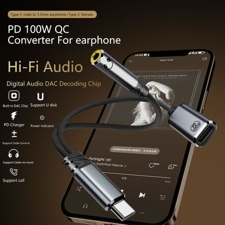 Type C to 2in1 3.5mm & Type-C Çevirici Dönüştürücü Kulaklık ve Hızlı Şarj