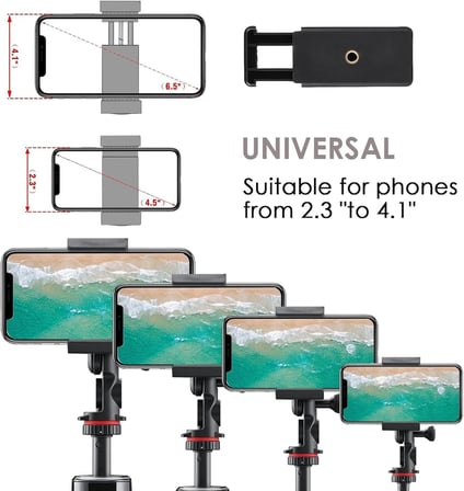 Kyrotech Akıllı Telefon Tutucu, Tripod Montaj Adaptörü, Klipsli Konnektör Başlığı, Selfie Çubuğu Başlığı, Seyahat Mini Tripod