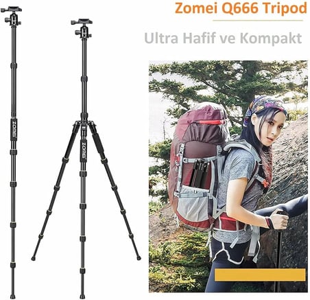 Zomei Q666 Tam Profesyonel Tripod Kaliteli Alüminyum Taşınabilir Tripod Top Başlı Ağır Hizmet Hafif Kompakt Seyahat Nikon Canon Sony Tüm DSLR ve Dijital Fotoğraf Makinesi için