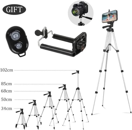 Bluetooth lu Telefon Tutuculu Tripod 102 CM Kamera Telefon Tutuculu Uyumlu (Gümüş) PROFESYONEL