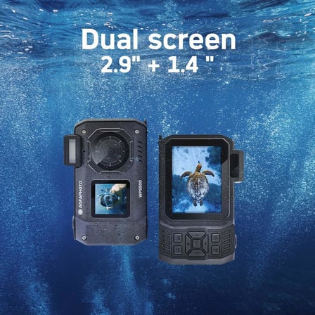 Realishot WP9500 - Su Geçirmez Dijital Kamera, 7 m Su Geçirmez, 24 MP, Zoom 18X, 4K Video, 2,9 inç / 1,4 inç Çift Ekran - Siyah