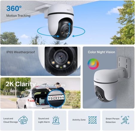 C510W, 2K Dış Mekan Wi-Fi Güvenlik Kamerası, Hareket Tespit/Takibi, 360°, IP65 Su Geçirmez, Renkli Gece Görüşü, Çift Yönlü Ses, Bulut/Yerel Depolama, Sesli ve Işıklı Alarm