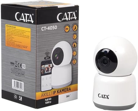 CATA CT-4050 Kablosuz Akıllı Güvenlik Kamerası - Full HD 1080P, Gece Görüşlü, 2 Yönlü Ses, Hareket Algılama, Pan/Tilt Zoom, WiFi, 64GB SD Kart Destekli