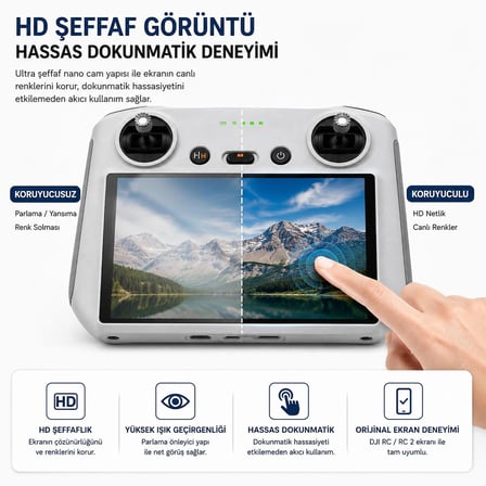 DJI RC/DJI RC 2 ile Uyumlu Nano Ekran Koruyucu, HD Şeffaf, Parmak İzi Önleyici, Çizilme Darbe Korumalı, Hassas Dokunmatik, Kolay Uygulama Ekran Koruma Camı Dron Aksesuar RECİ