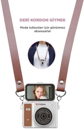 Torima Mini Dijital Kamera 2K Flip Ekranlı Selfie Video Vlog Kamerası CMR46 Kahverengi
