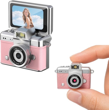 Mini Flip Dijital Kamera, 1.47 İnç Ekran, 48M Fotoğraf Çözünürlüğü, 1080P/720P Video, 128GB TF Kart Desteği, Type-C Şarj, Flaşlı, Fotoğraf ve Video Kayıt Özellikli | LK-027 Pembe