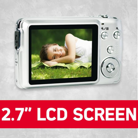 Realishot DC8200 fotoğraf makinesi, dijital kamera, kompakt, 18 MP, Full HD, LCD ekran, 2,7 inç, optik zoom, 8 x lityum pil ve SD kart 16 GB, gümüş
