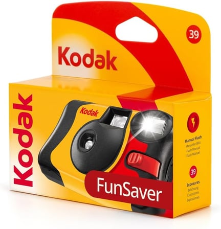 Kodak Fun Saver 27 + 12 3920949 tek kullanımlık kamera (3 m flaş aralığı, 135 film formatı, 800 film hassasiyeti (ISO), 39 adet resim) sarı/gri/kırmızı