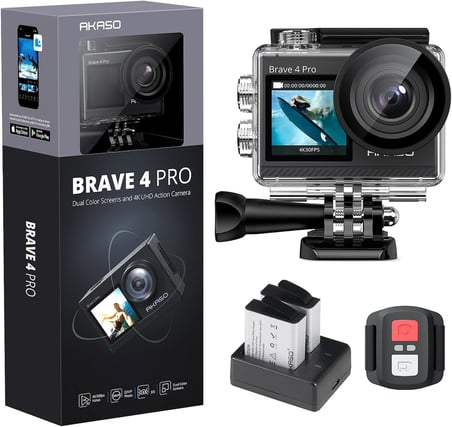 Brave 4 Pro Aksiyon Kamerası 4K Su Geçirmez Su Altı Kamerası 40 m - Ultra HD 20MP 170° Geniş Açılı WiFi Spor Kamerası Çift Ekran, Dokunmatik Ekran, 5X Yakınlaştırma ve Montaj Setleri