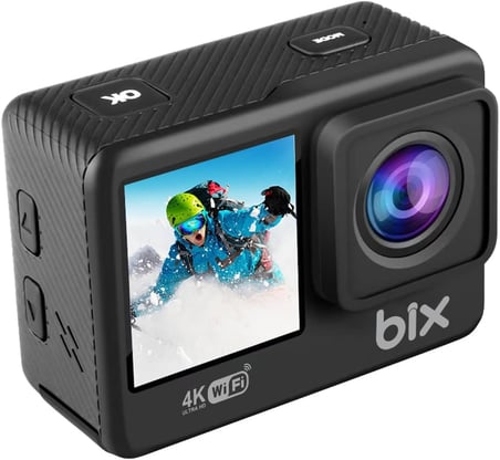 Pulse 1 Wi-Fi 4K 30FPS Ultra HD Aksiyon Kamerası Çift Ekranlı 30 Metre Su Geçirmez Kılıflı Vlog Bisiklet Motosiklet Kask Kamerası Siyah (Siyah)