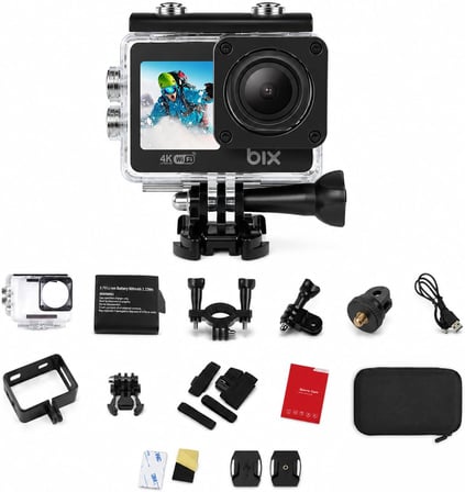 Pulse 1 Wi-Fi 4K 30FPS Ultra HD Aksiyon Kamerası Çift Ekranlı 30 Metre Su Geçirmez Kılıflı Vlog Bisiklet Motosiklet Kask Kamerası Siyah (Siyah)