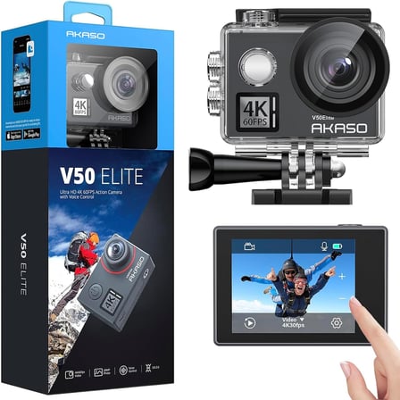 Action Cam 4K60FPS 40M Sualtı Kamera 20MP WiFi Aksiyon Kamerası, Dokunmatik Ekranlı EIS, 8X Zoom Ses Kumandalı Uzaktan Kumandalı Aksesuar Kiti Spor Kamera (V50 Elite)