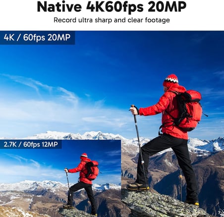 Action Cam 4K60FPS 40M Sualtı Kamera 20MP WiFi Aksiyon Kamerası, Dokunmatik Ekranlı EIS, 8X Zoom Ses Kumandalı Uzaktan Kumandalı Aksesuar Kiti Spor Kamera (V50 Elite)