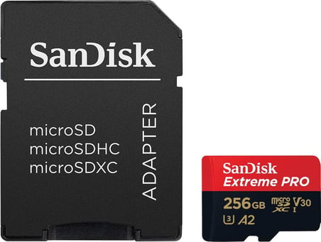 256 GB Extreme PRO microSDXC kartı + SD adaptörü + RescuePRO Deluxe, 200 MB/sn'ye kadar, A2 App Performance, UHS-I, Class 10, U3, V30