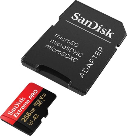 256 GB Extreme PRO microSDXC kartı + SD adaptörü + RescuePRO Deluxe, 200 MB/sn'ye kadar, A2 App Performance, UHS-I, Class 10, U3, V30