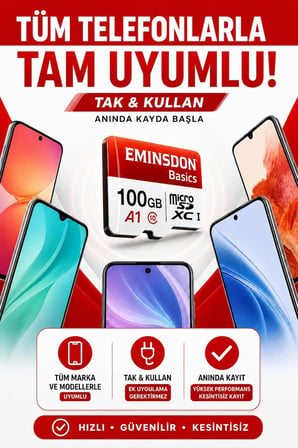 100GB Hafıza Kartı Ev güvenlik Kamerasına Uygun Araç Telefon Tablet Oyun Konsoluna Uyumlu Micro SD Class10