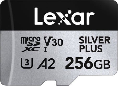 Silver Plus Micro SD Kart 256 GB, 205 MB/s'ye kadar Okuma Hızı, 150 MB/s Yazma Hızı, SD Adaptörlü Hafıza Kartı Micro SD, UHS-I, A2, U3, V30, Sınıf 10, 4K UHD microSDXC