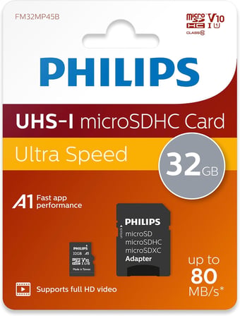 Ultra Speed Micro SDHC Card 32 GB + SD Adaptör UHS-I U1, 80 MB/s'ye kadar okuma hızı, A1 Fast App Performans, V10, akıllı telefonlar, tablet, PC, kart okuyucu, Full HD video için hafıza kartı