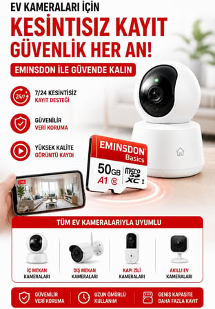 50GB Hafıza Kartı Ev Araç Güvenlik Kamerası Uyumlu Telefon Tablet Micro SD Class10