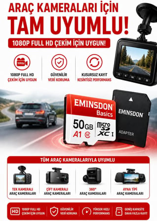 50GB Hafıza Kartı Ev Araç Güvenlik Kamerası Uyumlu Telefon Tablet Micro SD Class10