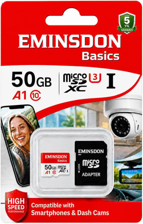 50GB Hafıza Kartı Ev Araç Güvenlik Kamerası Uyumlu Telefon Tablet Micro SD Class10