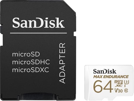 Max Endurance MicroSDHC 64GB SD Adapter For Home Security Cameras & Dashcams, Up To 30,000 Hours, Full HD / 4K Videos, Extreme Endurance, Up To 100/40 MB/s Read/Write Speeds, C10, U3, V30