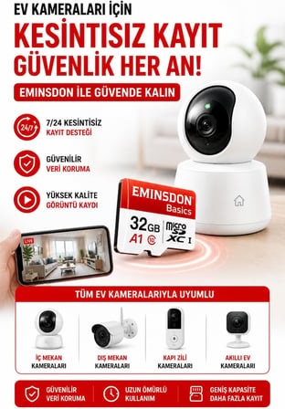 32GB 2'li Paket Hafıza Kartı Mini Kamera Ev Araç Güvelik Kamerası Uyumlu Telefon Micro SD Class10