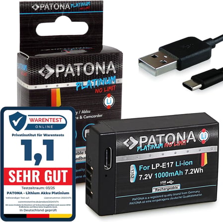 Doğrudan USB girişli Platinum LP-E17 USB pil 1000 mAh - Canon EOS RP R10 77D 200D 250D -1352750D 760D 800D ile uyumlu, 1 X Lp-e17 Usb