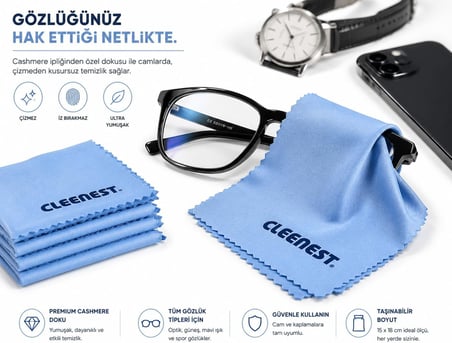 Yuksek Kaliteli Kasmir İ̇Pliginden Uretilmis Temizleme Bezi, Gozluk Temizleme Bezi, Ekranlar Ve Tabletler İ̇Cin, 4 Adet, 15 X 18 Cm, Turkuaz