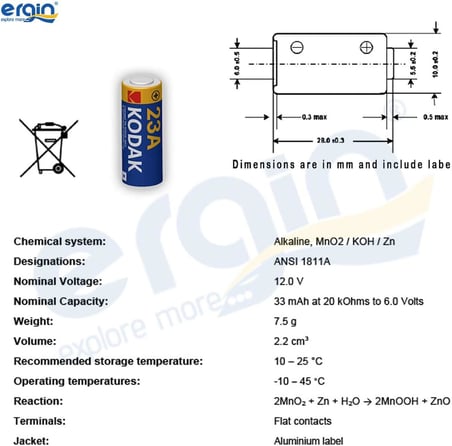 Kodak 23A-5 Ultra Alkalin 23A 12V Kumanda Pili, 5 Adet