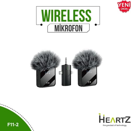 wireless microphone kablosuz yaka mikrofonu video youtube tiktok canlı yayın stüdyo mikrofon (F11-2 TÜYLÜ İKİLİ VLOG LİVE SHOW)