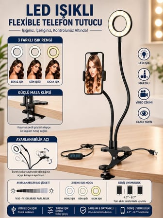 Led Ring Light Youtuber Light Stüdyo Işığı Akrobat Selfie Led Masa Lambası 3 in 1 Set