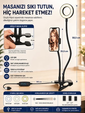 Led Ring Light Youtuber Light Stüdyo Işığı Akrobat Selfie Led Masa Lambası 3 in 1 Set