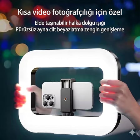 3in1 Şarjlı LED Ring Light Video Işık Seti Telefon Tutucu Bluetooth Kumandalı 20W 2500K-8500K Ayarlanabilir Işık CRI96+ Vlog Canlı Yayın Makyaj Çekim Işığı | RL-200